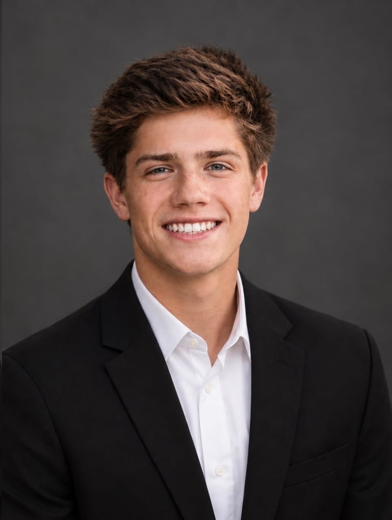 Professional headshot of Nathan Mueller in a black blazer and white shirt smiling against a gray background